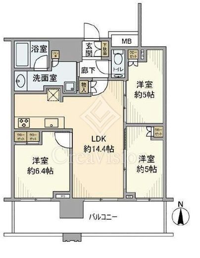プラウドタワー武蔵小杉　1905号室　間取り