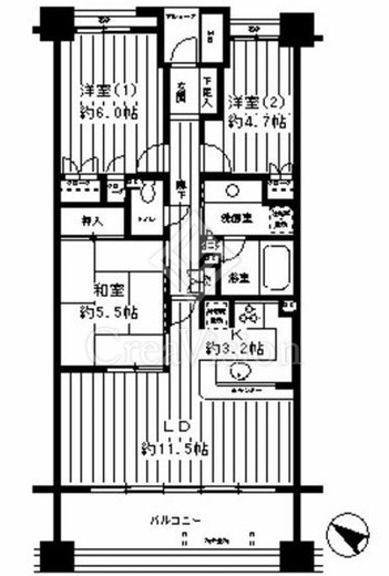 パークホームズ二子多摩川フェアアリーナ　413号室　間取り