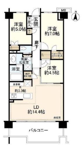 プラウド宮前平サウスアベニュー　3F1号室　間取り