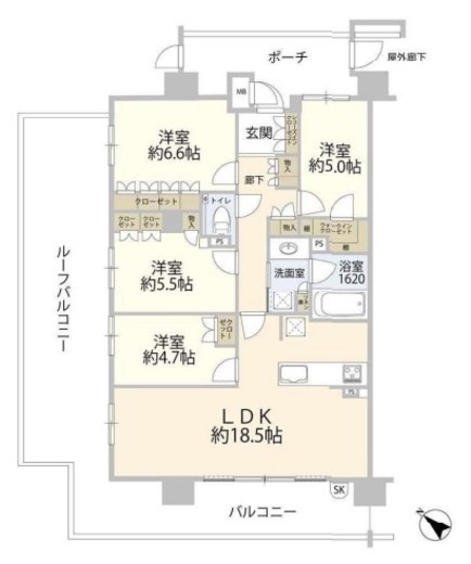 レ・ジェイド川崎　6F1号室　間取り