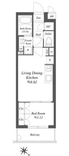 オープンブルーム溝の口　104号室　間取り