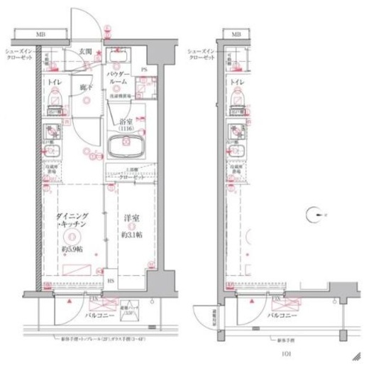 クレイシアIDZ二子新地　602号室　間取り