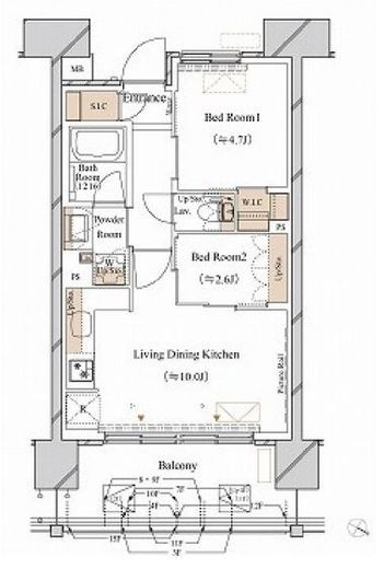 ブランシエスタ新丸子リバーフロント　1505号室　間取り