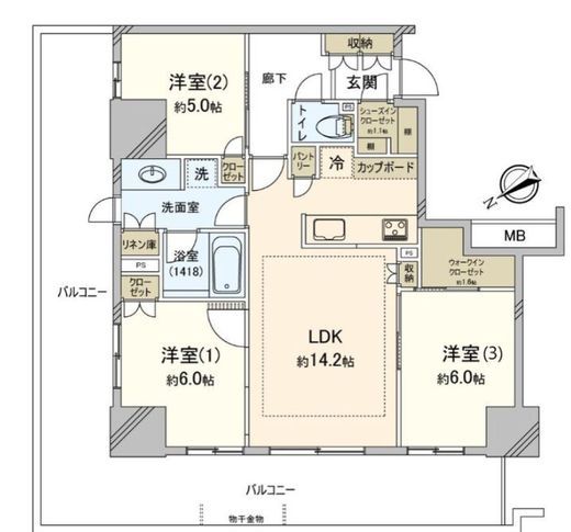 パークタワー向ヶ丘遊園　2101号室　間取り