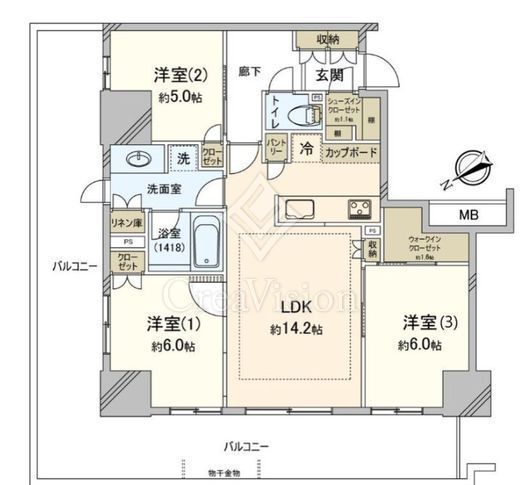 パークタワー向ヶ丘遊園　1701号室　間取り