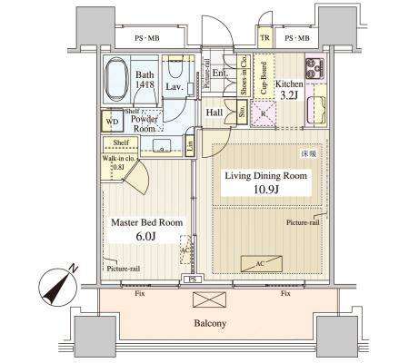 パークコート千代田富士見ザ タワー　1114号室　間取り