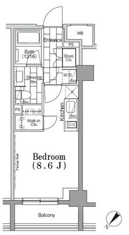 ＯＮＥ　ＲＯＯＦ　ＦＬＡＴ　ＴＳＵＫＩＳＨＩＭＡ　807号室　間取り