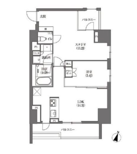 浜町アパートメンツ　1506号室　間取り