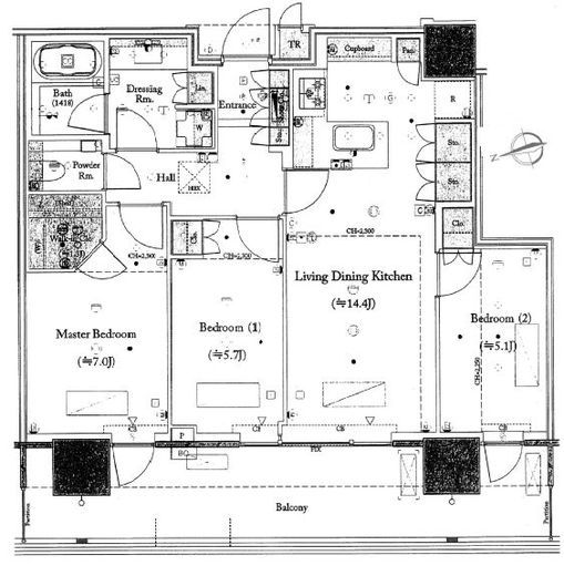 パークコート浜離宮ザ・タワー　3014号室　間取り