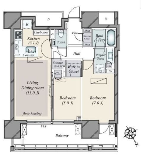 グランドヒルズ恵比寿　5F2号室　間取り