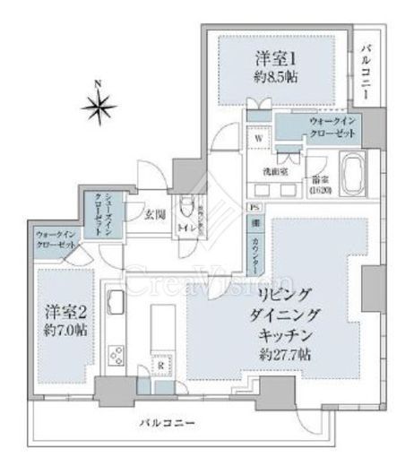 パークコート乃木坂ザタワー　19F2号室　間取り
