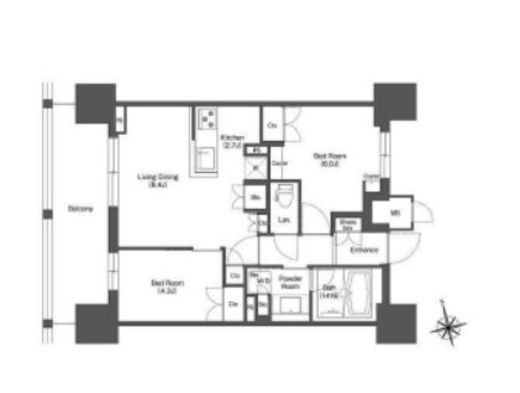 リーブルグラント西新宿　E1402号室　間取り