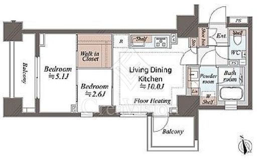 クレヴィア東京八丁堀Chuo Minato　7F1号室　間取り