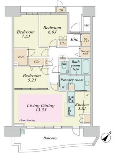 HARUMI FLAG SEA VILLAGE (晴海フラッグ シーヴィレッジ)　A1604号室　間取り