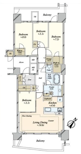 HARUMI FLAG SEA VILLAGE (晴海フラッグ シーヴィレッジ)　C1303号室　間取り