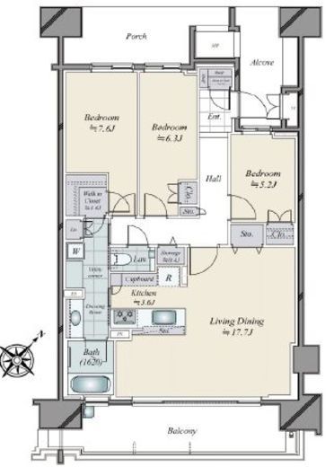 HARUMI FLAG SEA VILLAGE (晴海フラッグ シーヴィレッジ)　D1306号室　間取り