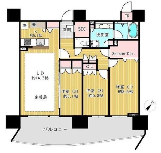 HARUMI FLAG SEA VILLAGE (晴海フラッグ シーヴィレッジ)　C13F1号室　間取り