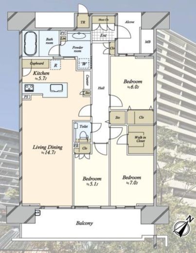 HARUMI FLAG SEA VILLAGE (晴海フラッグ シーヴィレッジ)　403号室　間取り