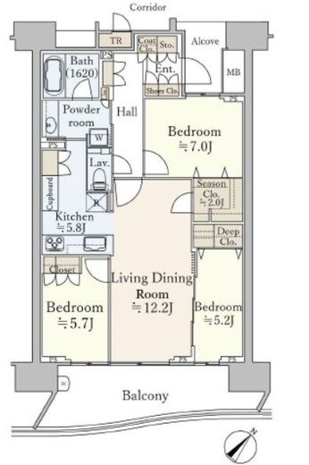 HARUMI FLAG SEA VILLAGE (晴海フラッグ シーヴィレッジ)　E1804号室　間取り