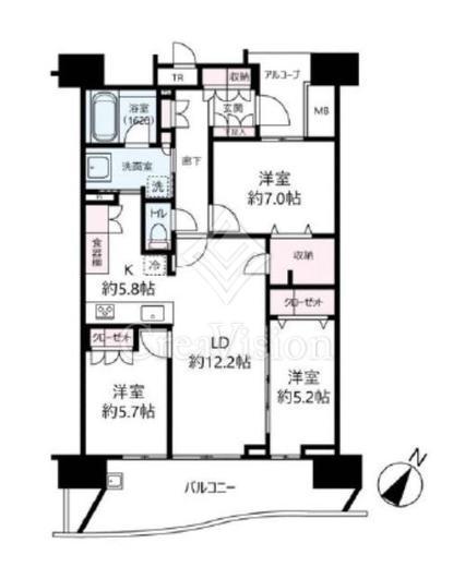 HARUMI FLAG SEA VILLAGE (晴海フラッグ シーヴィレッジ)　E1208号室　間取り