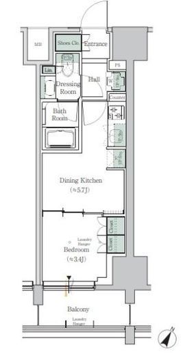 ONE ROOF RESIDENCE TAMACHI (ワンルーフレジデンス田町)　1103号室　間取り