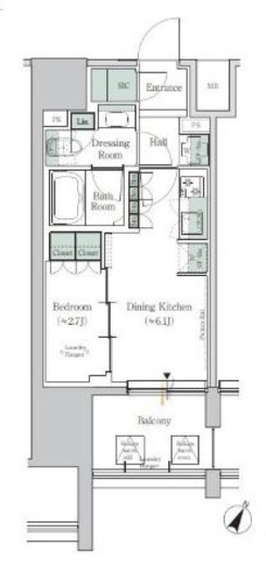 ONE ROOF RESIDENCE TAMACHI (ワンルーフレジデンス田町)　1114号室　間取り