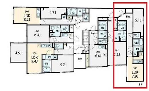 SPHERE YOYOGI UEHARA HILLTOP (スフィア代々木上原ヒルトップ)　303号室　間取り