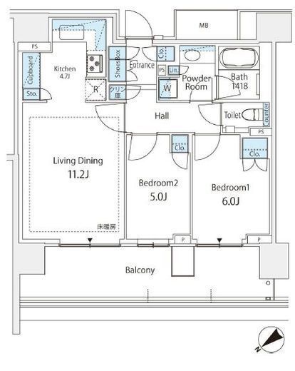 HARUMI FLAG SUN VILLAGE (晴海フラッグ サンヴィレッジ)　D1107号室　間取り