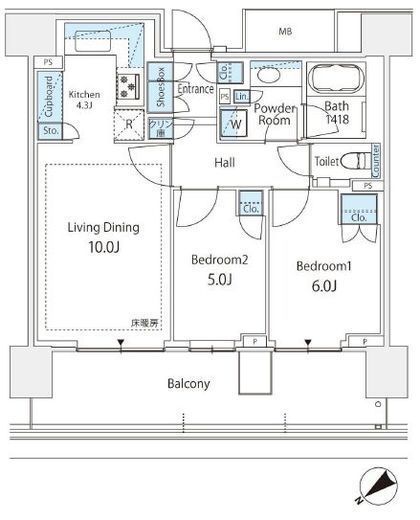 HARUMI FLAG SUN VILLAGE (晴海フラッグ サンヴィレッジ)　D606号室　間取り