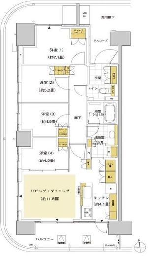 HARUMI FLAG SUN VILLAGE (晴海フラッグ サンヴィレッジ)　E18F1号室　間取り