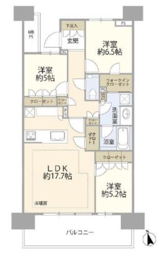 HARUMI FLAG SUN VILLAGE (晴海フラッグ サンヴィレッジ)　E4F1号室　間取り