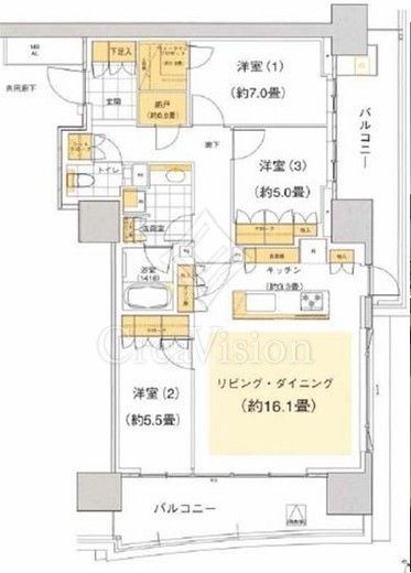 HARUMI FLAG SUN VILLAGE (晴海フラッグ サンヴィレッジ)　F1703号室　間取り
