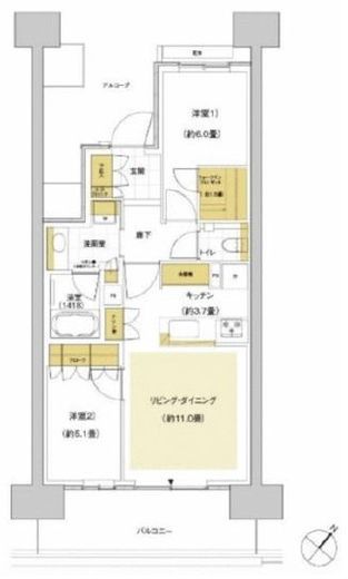 HARUMI FLAG SUN VILLAGE (晴海フラッグ サンヴィレッジ)　F505号室　間取り
