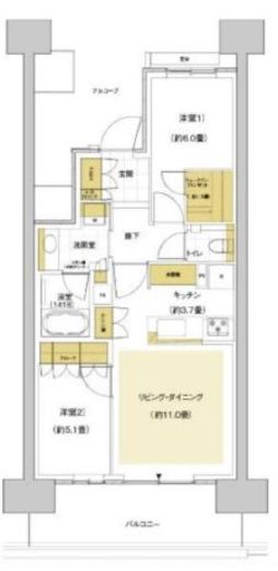 HARUMI FLAG SUN VILLAGE (晴海フラッグ サンヴィレッジ)　F5F1号室　間取り