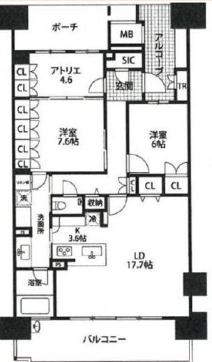HARUMI FLAG SUN VILLAGE (晴海フラッグ サンヴィレッジ)　D306号室　間取り