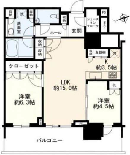 HARUMI FLAG SUN VILLAGE (晴海フラッグ サンヴィレッジ)　27F1号室　間取り