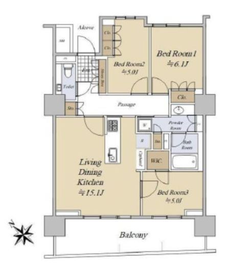 HARUMI FLAG SUN VILLAGE (晴海フラッグ サンヴィレッジ)　B2F5号室　間取り