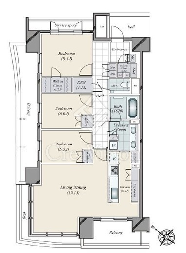 HARUMI FLAG SUN VILLAGE (晴海フラッグ サンヴィレッジ)　A1308号室　間取り