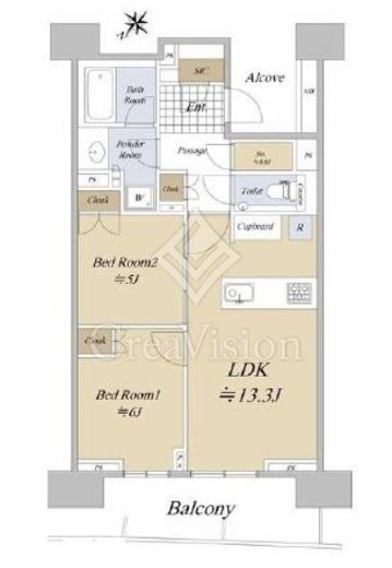 HARUMI FLAG SUN VILLAGE (晴海フラッグ サンヴィレッジ)　B416号室　間取り
