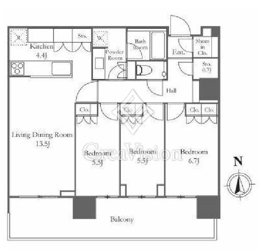 HARUMI FLAG SUN VILLAGE (晴海フラッグ サンヴィレッジ)　23F6号室　間取り
