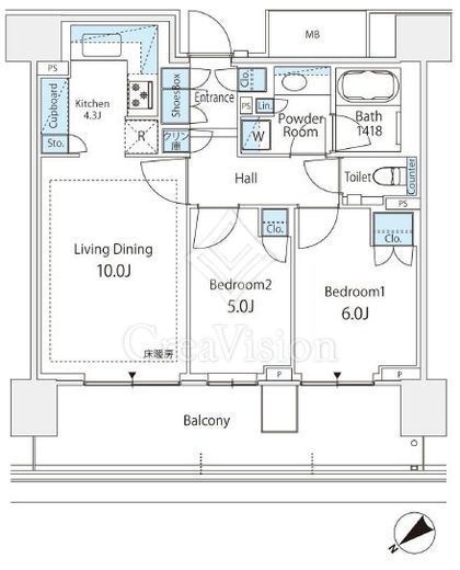 HARUMI FLAG SUN VILLAGE (晴海フラッグ サンヴィレッジ)　405号室　間取り