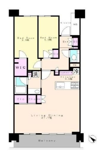 HARUMI FLAG PARK VILLAGE (晴海フラッグ パークヴィレッジ)　A1206号室　間取り