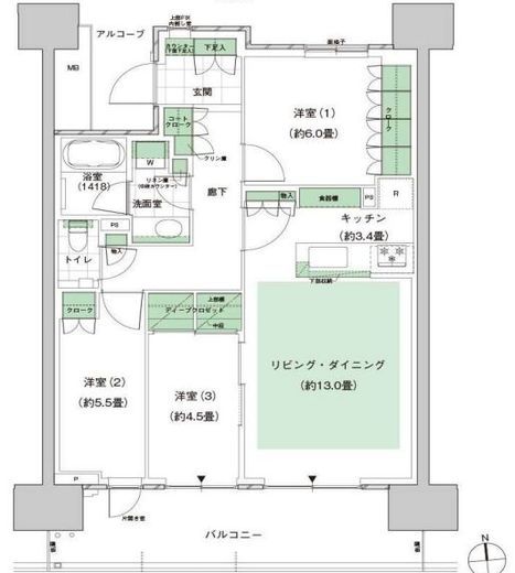 HARUMI FLAG PARK VILLAGE (晴海フラッグ パークヴィレッジ)　D1302号室　間取り