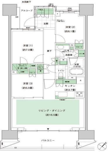 HARUMI FLAG PARK VILLAGE (晴海フラッグ パークヴィレッジ)　E1603号室　間取り