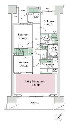 HARUMI FLAG PARK VILLAGE (晴海フラッグ パークヴィレッジ)　E604号室　間取り