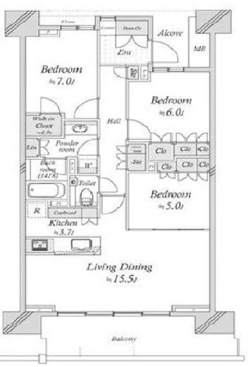 HARUMI FLAG PARK VILLAGE (晴海フラッグ パークヴィレッジ)　F10F3号室　間取り