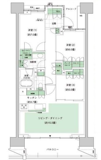 HARUMI FLAG PARK VILLAGE (晴海フラッグ パークヴィレッジ)　F1112号室　間取り