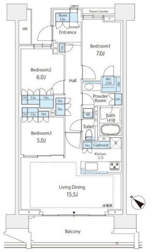 HARUMI FLAG PARK VILLAGE (晴海フラッグ パークヴィレッジ)　F811号室　間取り