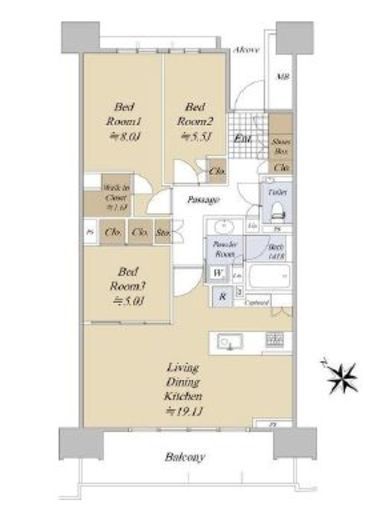 HARUMI FLAG PARK VILLAGE (晴海フラッグ パークヴィレッジ)　A3F5号室　間取り