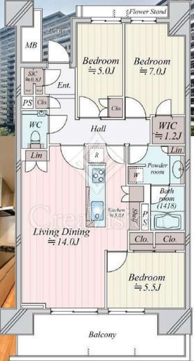 HARUMI FLAG PARK VILLAGE (晴海フラッグ パークヴィレッジ)　C4F3号室　間取り